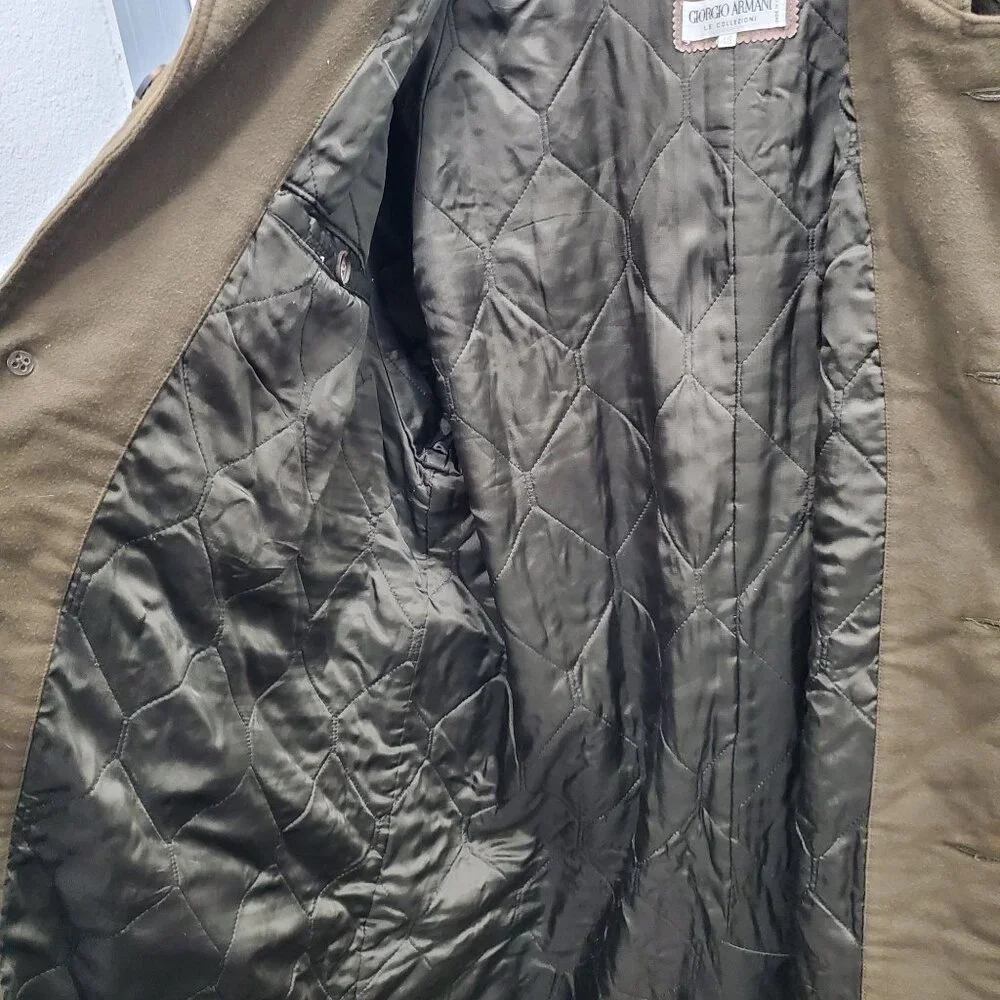 Giorgio Armani Men's Vintage Olive Wool Belted Military Trench Coat Size 42‎ - Picture 6 of 15
